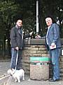 Ian Duckworth (right) with Eddie Schenk, a park user of Thirlmere Road Castleton, pointing out the planning application for the driving range currently on display outside the park. 