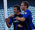 Buckley celebrates his goal with Dawson.