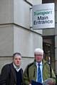 Dale Mulgrew and Paul Rowen outside the Department of Transport in Westminster