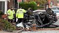 The aftermath of the crash in Middleton Road, Chadderton, in which three people were killed. 