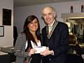 President Elvet of the Rochdale Club and present winner Renata with her cheque of £300