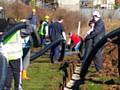 Thornham Cricket Club members working on the new drainage system