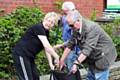 Sylvia and Rod Barry tidying up around Castleton Community Centre with the help of Frank Salt, who is standing as an independent in the local election