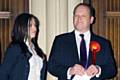 Simon Danczuk with his partner Karen Burke as his victorious result is declared