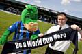 Chief Inspector Alec McMurchy and Desmond the Dragon urge football fans to stay safe