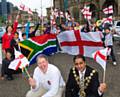 England and South Africa flags were raised by children from Broadfield Community Primary School