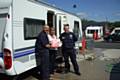 Community Fire Safety Officers, Mick Cryer and Gary Thomas with resident Mrs Locke 