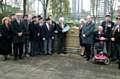 Dignitaries standing by the newly restored Lancashire Fusiliers wall overlooking the memorial fountain currently being restored.