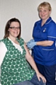 Rochdale patient Catherine White, with midwife Colette Collier at Rochdale Infirmary antenatal clinic