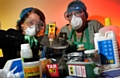 Mary Wallace, Trainer, shows Bev Maguire of Belfield Children’s Centre, Rochdale just what kind of chemicals a cigarette contains.
