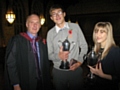 Headteacher Dr Graham Wright with Alex Johnston and Helen Rose who won the Victor and Victress Loudorem award