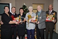 Hamper handover: Megan from M&S, Ken Davies, Rochdale Freemasons, Sue from M&S, Pat Harding, Senior Nurse Day Care, Bernard Percy, Rochdale Freemasons and Alan Barlow, Rochdale Freemasons
