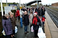 People waiting for the Mince Pie Special train at Littleborough