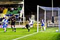 Hartlepool United 0 - 2 Rochdale<br \>Chris O'Grady watches Craig Dawson's shot beat Hartlepool keeper, Scott Flinders, for Dale's second goal