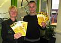 Michele Storey, Centre Ambassador presenting Ross with his Gold Rush vouchers.
