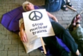 Pat Sanchez of High Peak, Littleborough at the demonstration against nuclear trains in London in July 2010.