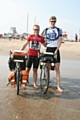 Jan Harwood and Louis Suttmann at the end of their bike ride