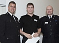 Alex Dyson  (centre) with Special Constabulary Chief Officer Paul Whittham and Assistant Chief Constable Terry Sweeney