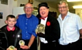 Jimmy Cricket awarding the top junior prize to Kieran McGarry, alongside club President Pete Metcalf and Club Secretary Steve Morris