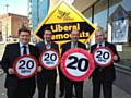 Matt Gallagher campaigning with Transport Minister Norman Baker MP, John Leech MP and Cllr Victor Chamberlain for 20mph limits in residential areas