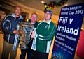 Michael Ratu one of the original Fijian pioneers, Mark Wynn and Ged Corcoran from Rugby League Ireland with the Rugby League World Cup.  Both Hornets and the town have a long association with the local Fijian community, which is the largest outside London