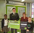 Meanwood Primary School - Cheque collected by Head Teacher Sue Halliday and pupils Giselle and Sean