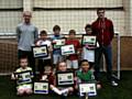 First team players Peter Cavanagh and Bobby Grant who attended the soccer schools at the Soccer Factory