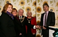 Sarah Ford and Julie Halliwell from Springhill Hospice and the Mayor and Mayoress of Rochdale join Hospice Chairman Robert Clegg for the official opening of the shop 