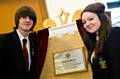 Head boy, Andrew Grimshaw and Bethany Eccles, head girl, unveiled the plaque on the day to commemorate the new future for the college