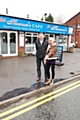 Mr Thomas's owner Simon Pilkington and manager Donna Hale point at the problem yellow lines