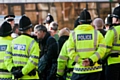 National Front/BNP demonstrators surrounded by police outside Rochdale Town Hall