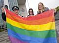 ACC  Ian Wiggett and representatives from LAGSA (Lesbian and Gay Staff Affiliation) about to raise the rainbow flag outside the Force Headquarters