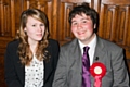 Rochdale's youngest councillor, 19-year-old Liam O'Rourke with Natalie Greatorex