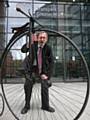 Councillor Andrew Fender, Chair of the TfGM Committee, demonstrates one of the more unusual ways to take part in the Cycle Challenge