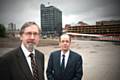 Councillor Andrew Fender, Chair of the Transport for Greater Manchester Committee, and Councillor Colin Lambert, Leader of Rochdale Borough Council, on the site that will soon become the new Rochdale Interchange