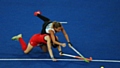 Kate Walsh of Great Britain and Delfina Merino of Argentina challenge for the ball 