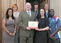 Top row: Harriet Baker (Student Governor), Lesley Hawkins (Hopwood Hall College Assistant Principal), Caroline Street (Hopwood Hall College Director for HR).  Bottom row: Nimisha Mistry (Head of Student Support and Equality), Derek O’Toole (Hopwood Hall College Principal), Caroline Taylor (from Investors in Diversity) and Aaron Stapleton (Student Support Tutor)