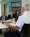 Sir Peter Fahy outlining his vision for the next three years at the latest scrutiny session held by Police and Crime Commissioner Tony Lloyd