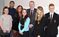 Siddal Moor Annual Awards Evening Steve Britton, Headteacher; Vicky Binns, former Emmerdale and Coronation Street with award winners