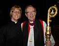 Sharon with the retiring Bishop of Manchester, the Rt Rev Nigel McCulloch