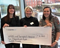 Linda Fisher presents a cheque to Lille Winterbottom from Springhill Hospice and Kirsty Rhodes from Women’s Housing Action 