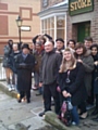 Hopwood Hall College students on the Rochdale ghost walk with, far left, tour guide Colin Meredith