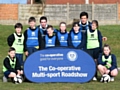 Launch of the Cooperative Community sponsorship at St Gabriel's Primary School in Middleton, Rochdale. Rochdale players Brian Barry Murphy and Reece Gray coach children from the school as part of the Co-operative Multi Sports programme 