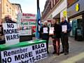 Rochdale and Littleborough Peace Group members (Pat Sanchez, Trevor Hoyle, Patricia Gilligan and Philip Gilligan) at the stall in Yorkshire Street on Saturday 16 February 2013 
