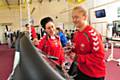 Students Dorothy Matusiqk, right and Abby Marston in the gym