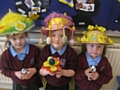 Libby, Evie and Ellie in Easter bonnets