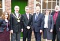 The Pioneer Co-op Museum Manager, Jennifer Broadbent; Mayor, Councillor Jim Gartside; Nigel Evans MP; Simon Danczuk MP, Gillian Lonergan, Head of Heritage Resources and Rochdale Online Director, John Kay