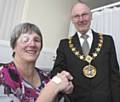 Mayor of Rochdale Councillor James Gartside with patient Helen Nuckley