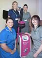 Lindsey Newton top left  with Jane Lees and Hannah Whittaker, Macmillan chemotherapy clinical nurse and Rachel Tomkins, Macmillan chemotherapy staff nurse