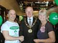 David Bowman-Powell, manager of Peacock Room; Mayor, James Gartside and Vivien Thompson